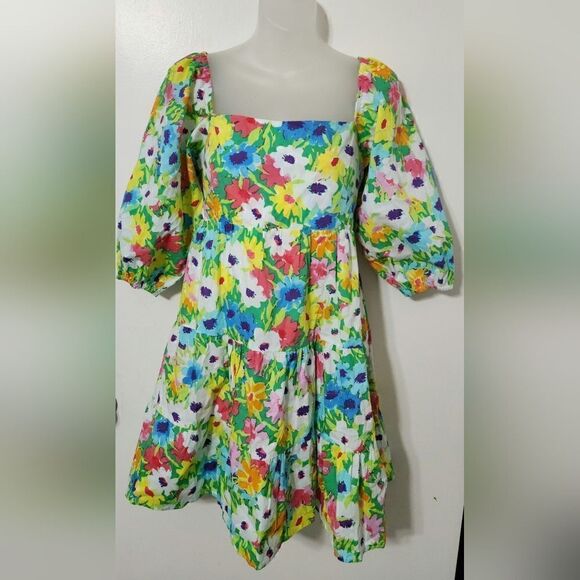 Karlie: Bright Floral Poplin Tier Tie Back Dress size M - Picture 6 of 11